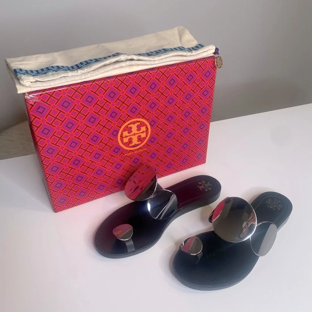 Tory Burch / Patos Multi Disk / Sandals / Gray and Black / Size 7 - Picture 7 of 12